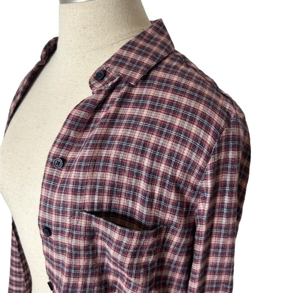 BeachLunchLounge Red Pear Whitney Button Down Plaid Long Sleeve Top Size Small - Picture 8 of 14